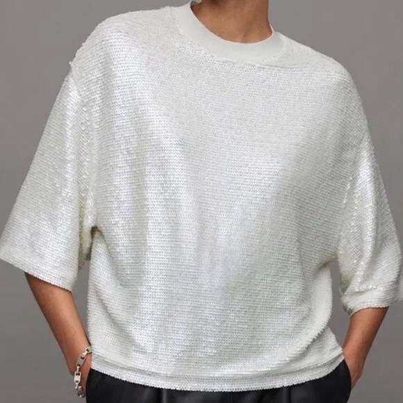 All Saints Jurla Sequin Top in Arctic White - Picture 1 of 5